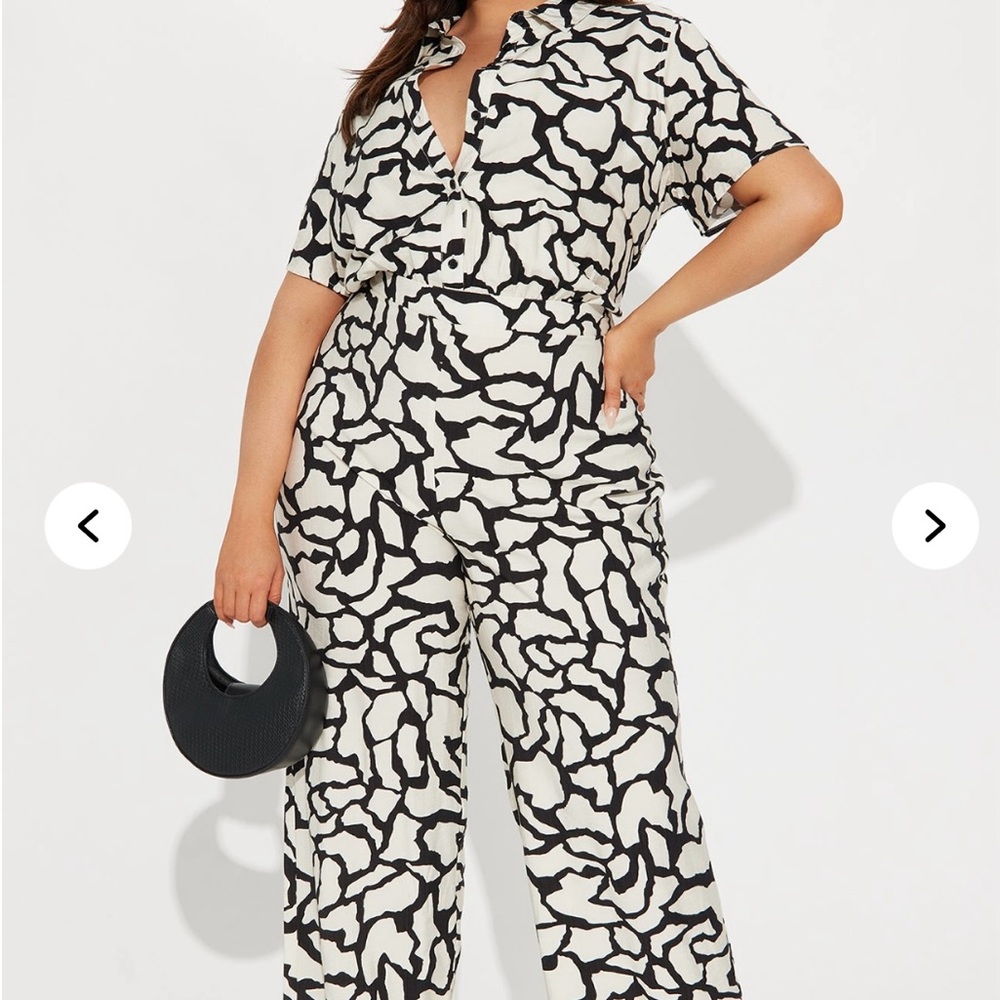 Fashion Nova Black and White Geometric Jumpsuit